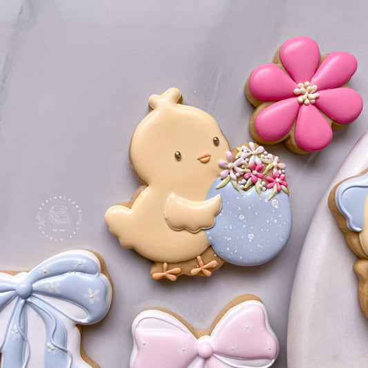 Chick holding Floral Egg Cookie Cutter