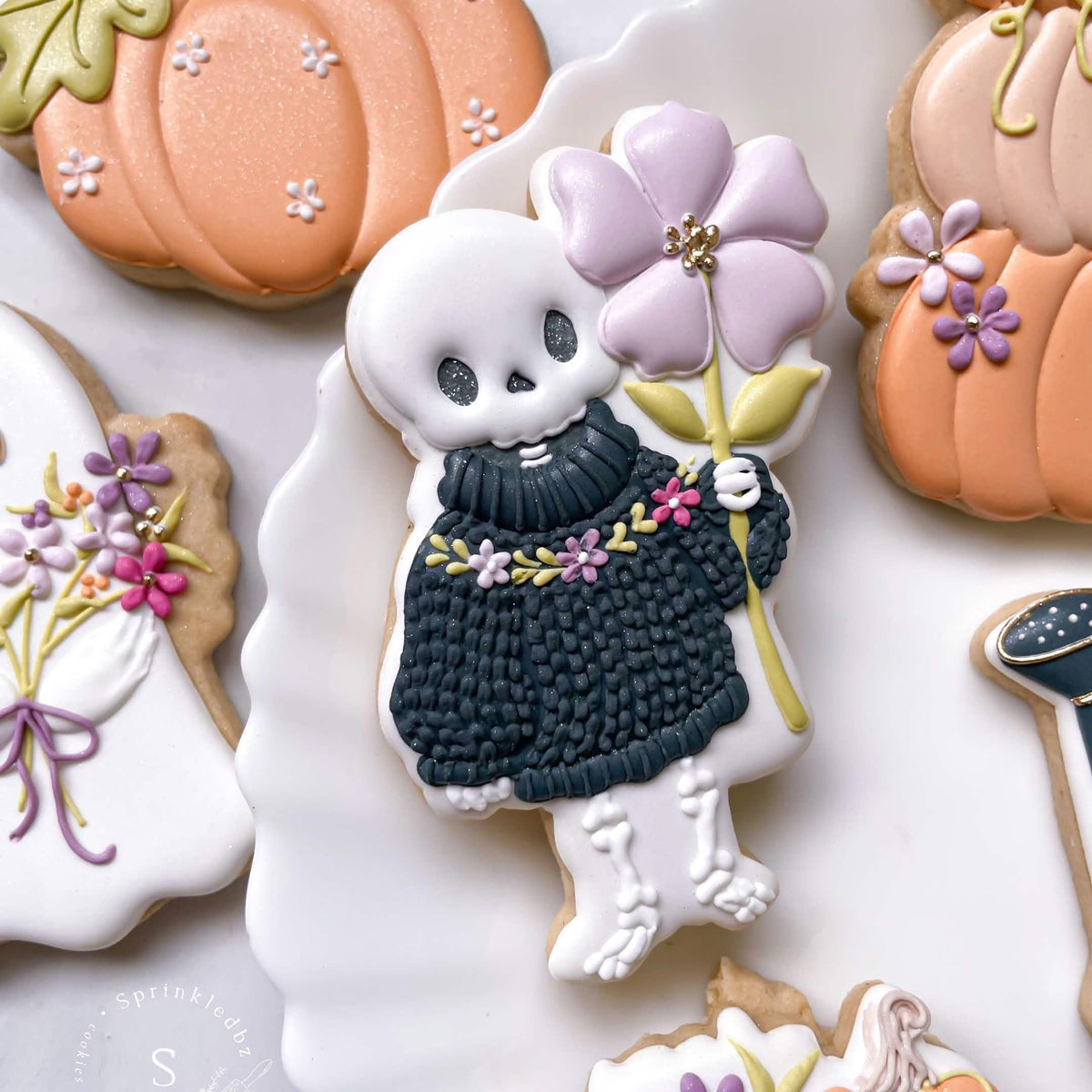 Skeleton holding Flower Cookie Cutter